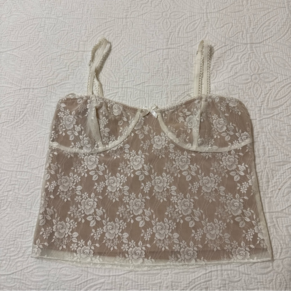 Edikted Babydoll Floral Lace‎ Sexy Cropped Lined Tank Top Y2K Fairy  Coquette M
